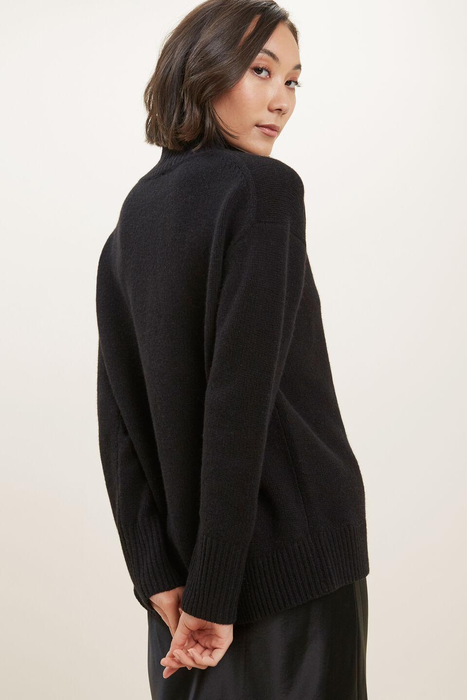 High Neck Wool Sweater  Black