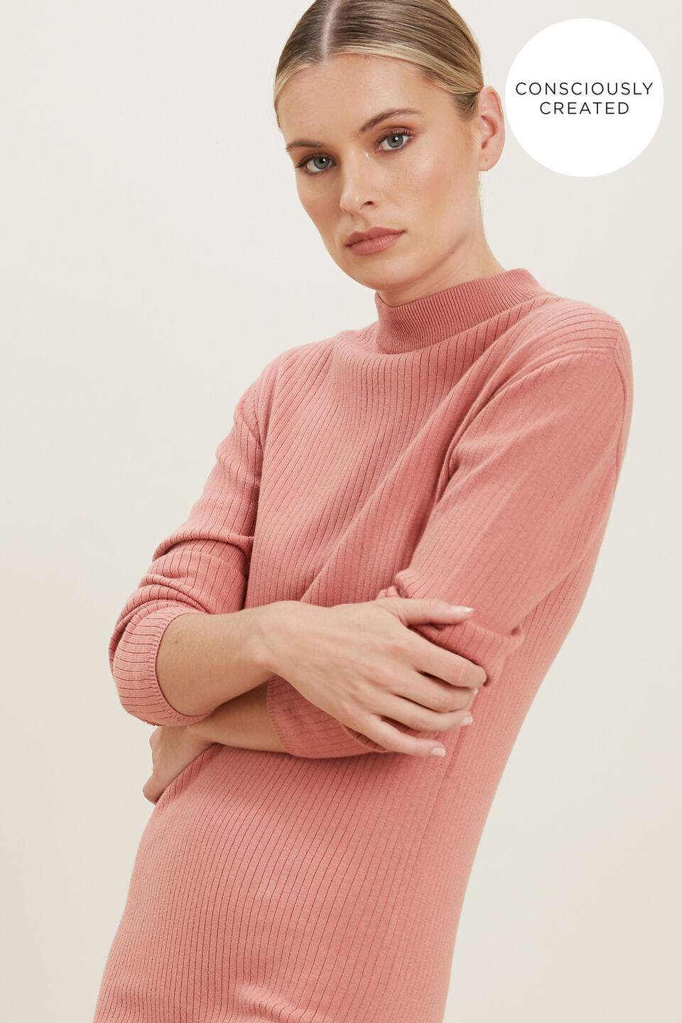 Sustainable Simple Knit Dress  Old Rose
