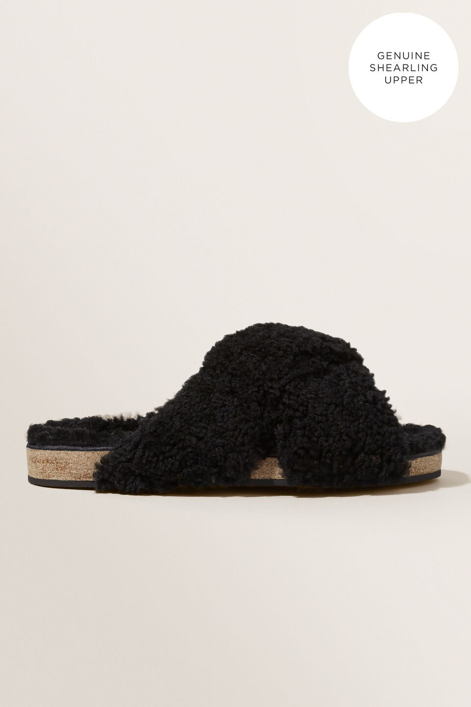 Shearling Crossover Slide  Black