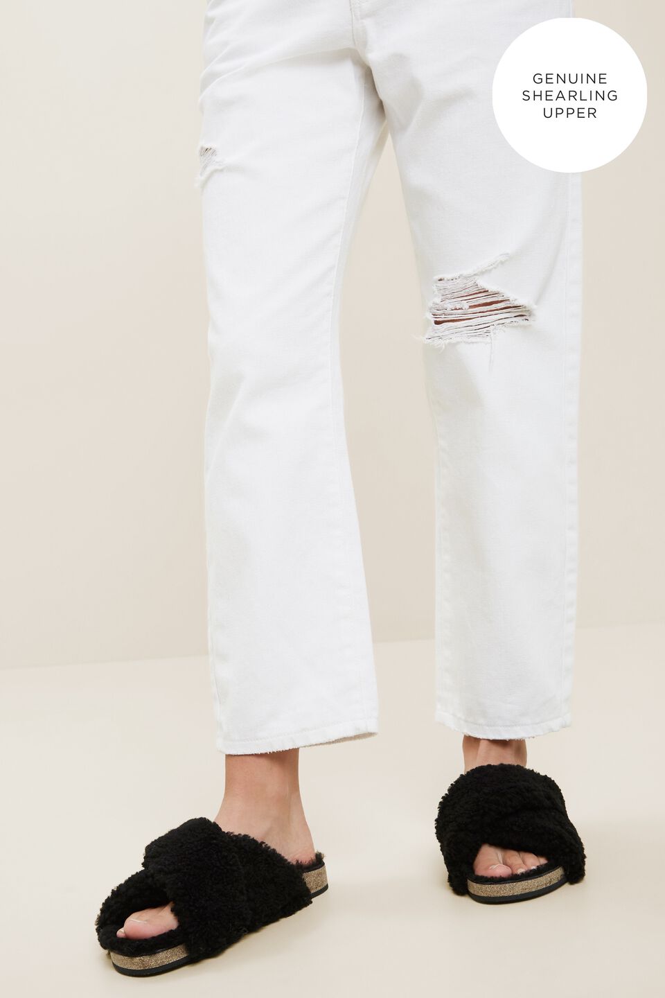 Shearling Crossover Slide  Black