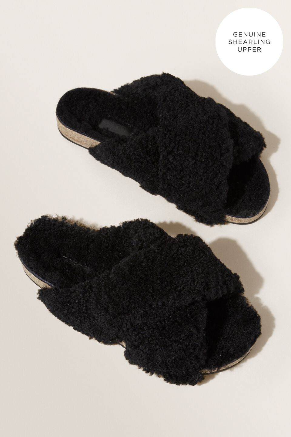 Shearling Crossover Slide  Black