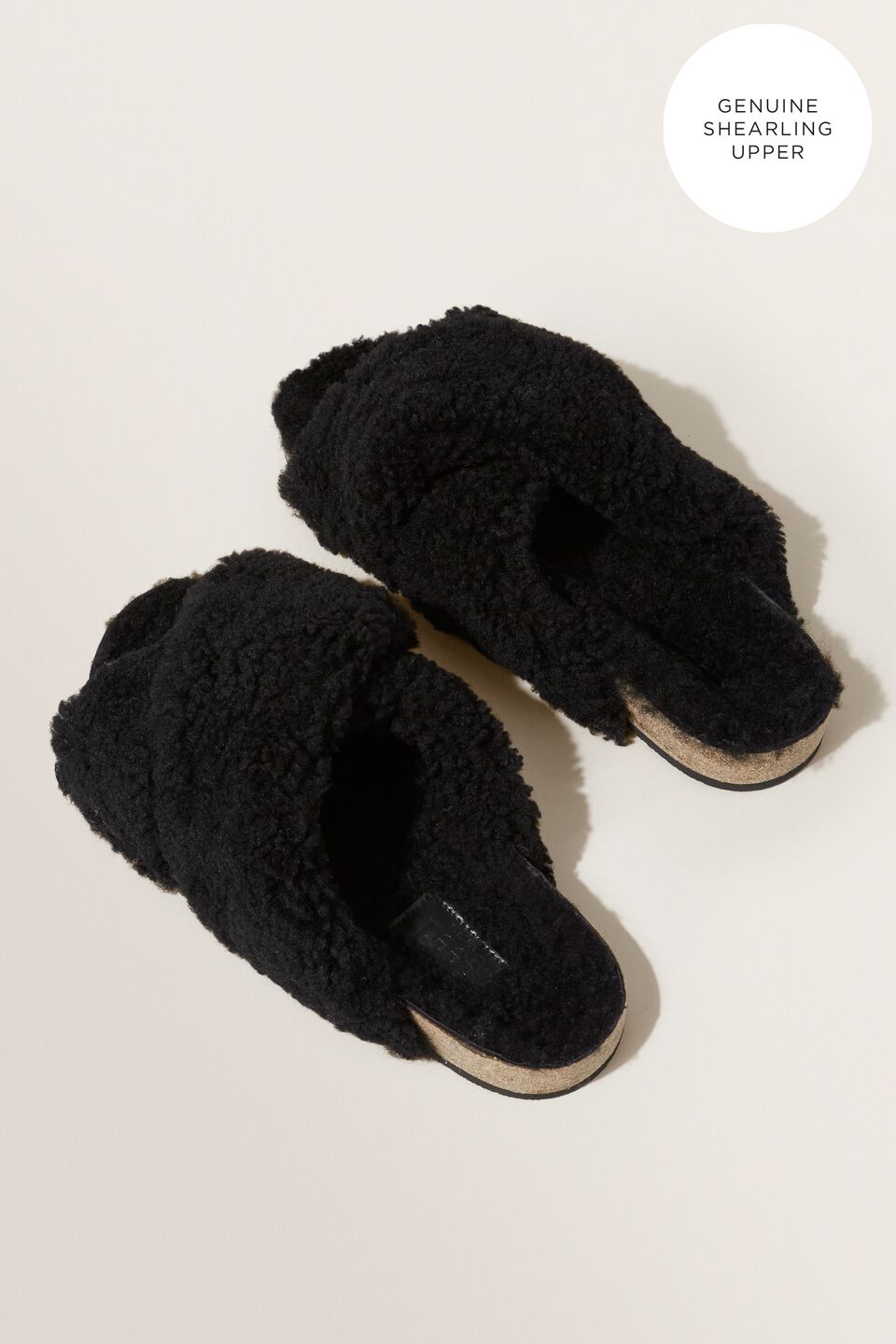 Shearling Crossover Slide  Black