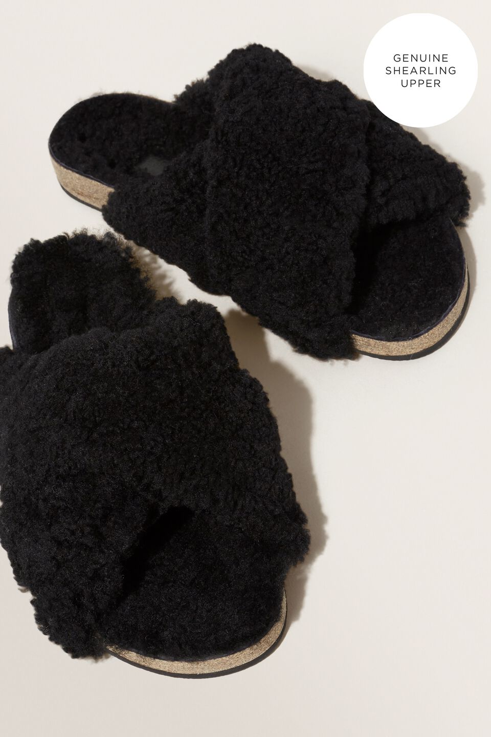 Shearling Crossover Slide  Black