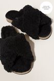 Shearling Crossover Slide  Black  hi-res