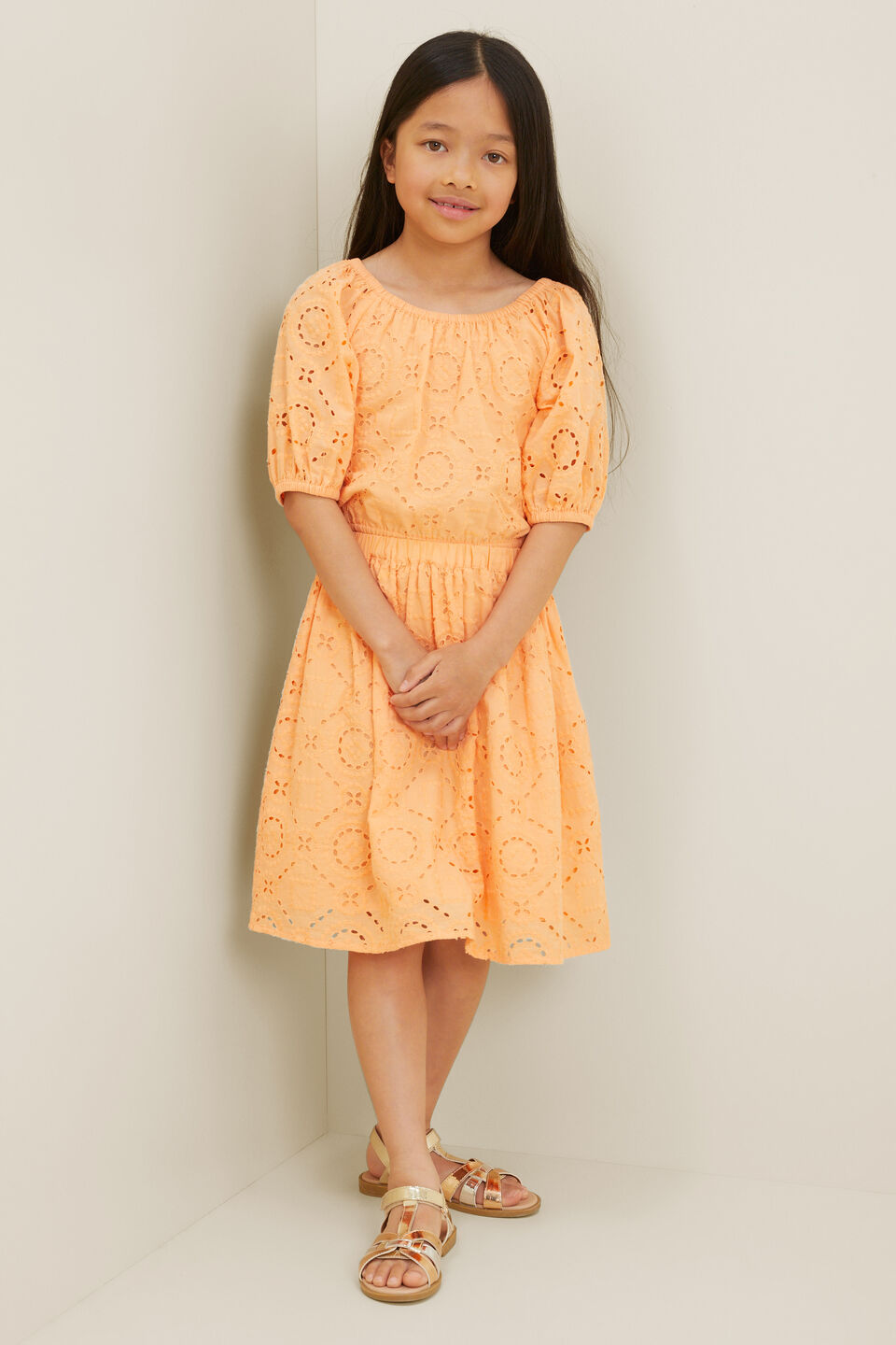Geo Cutwork Top  Apricot