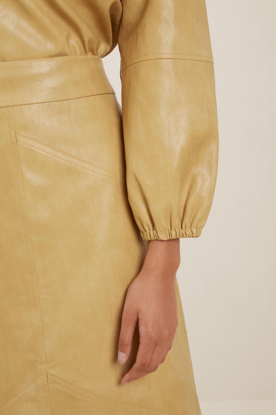 Vegan Leather V Neck Blouse  Fawn