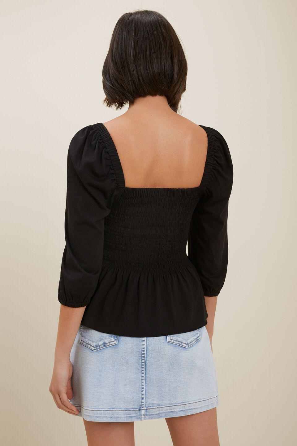 Shirred Bodice Top  Black