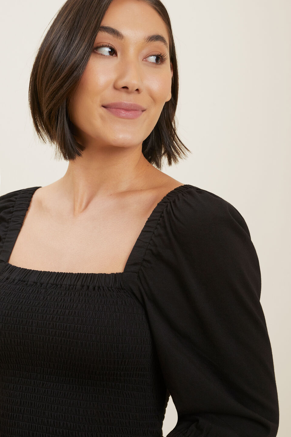 Shirred Bodice Top  Black