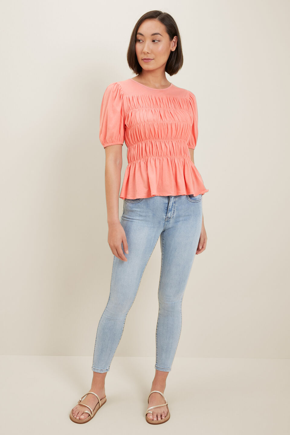 Ruched Bodice Tee  Coral Rose