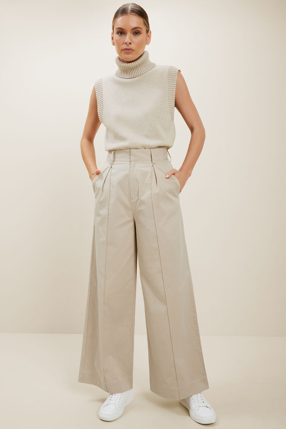 Tailored Wide Leg Pant  Neutral Blush