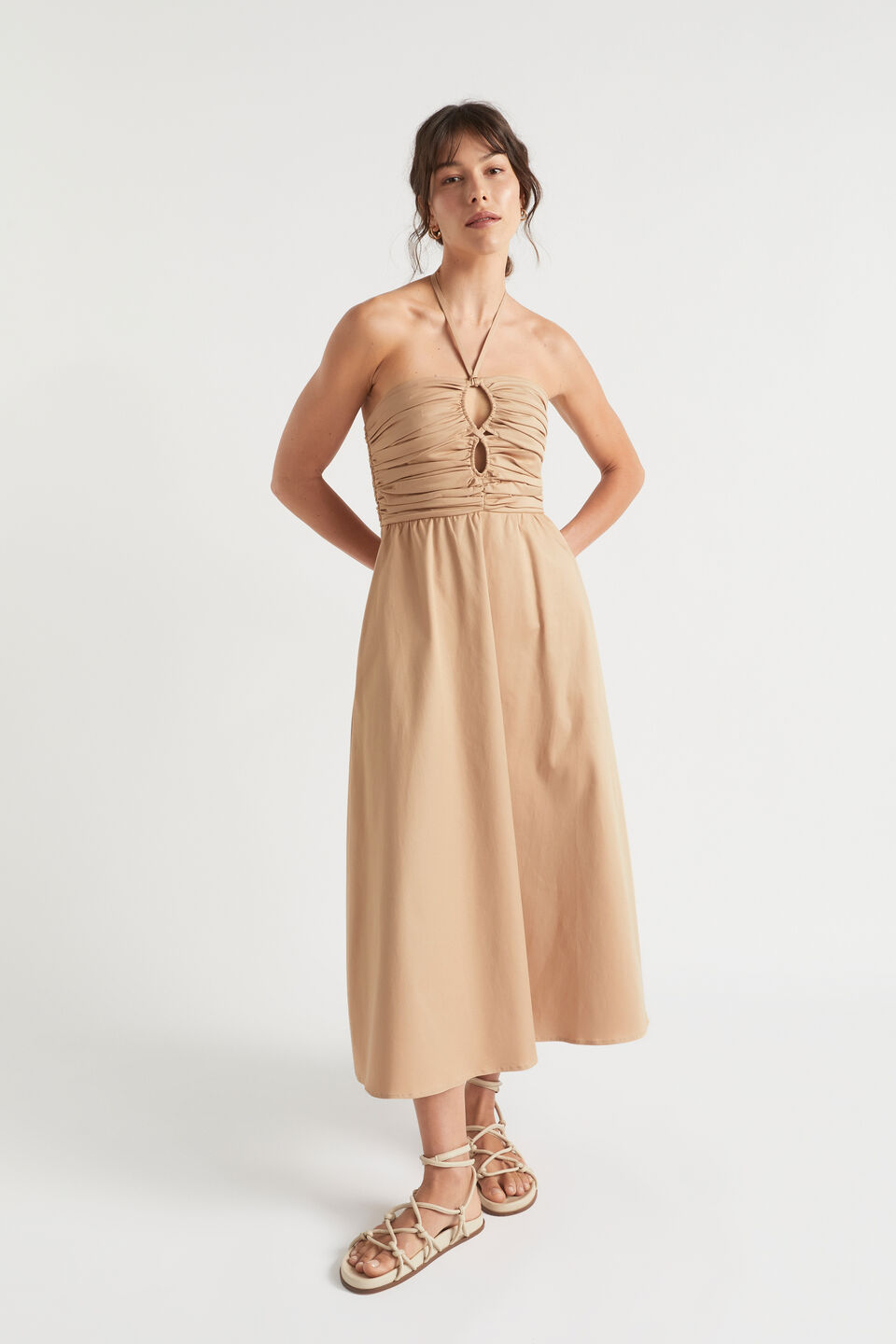 Tailored Halter Midi Dress  Light Chestnut