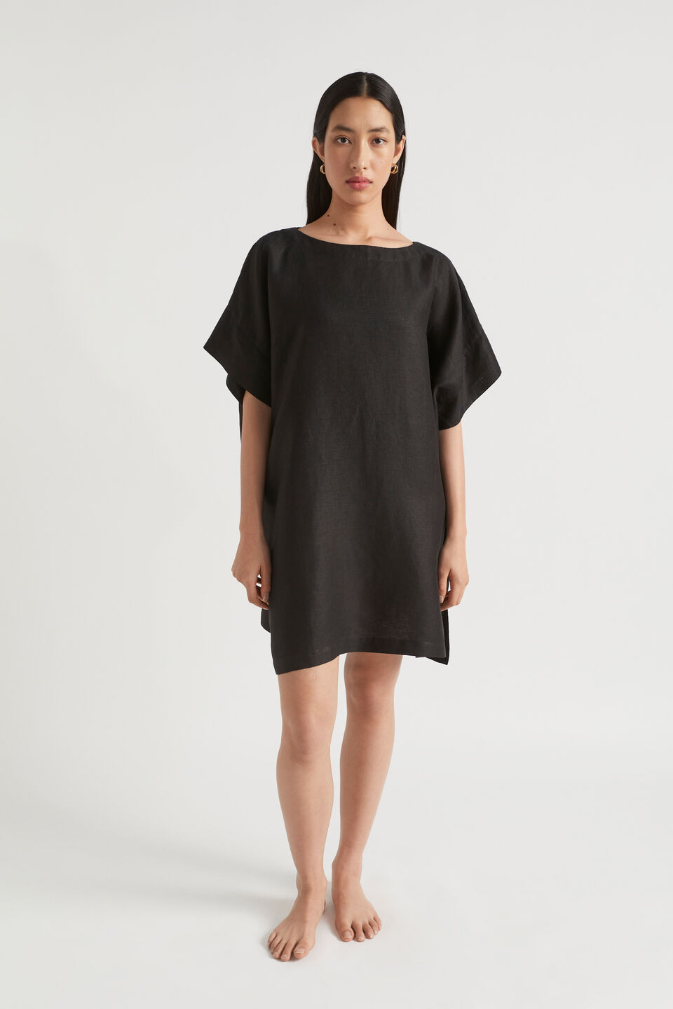 Linen Boatneck Kaftan  Black