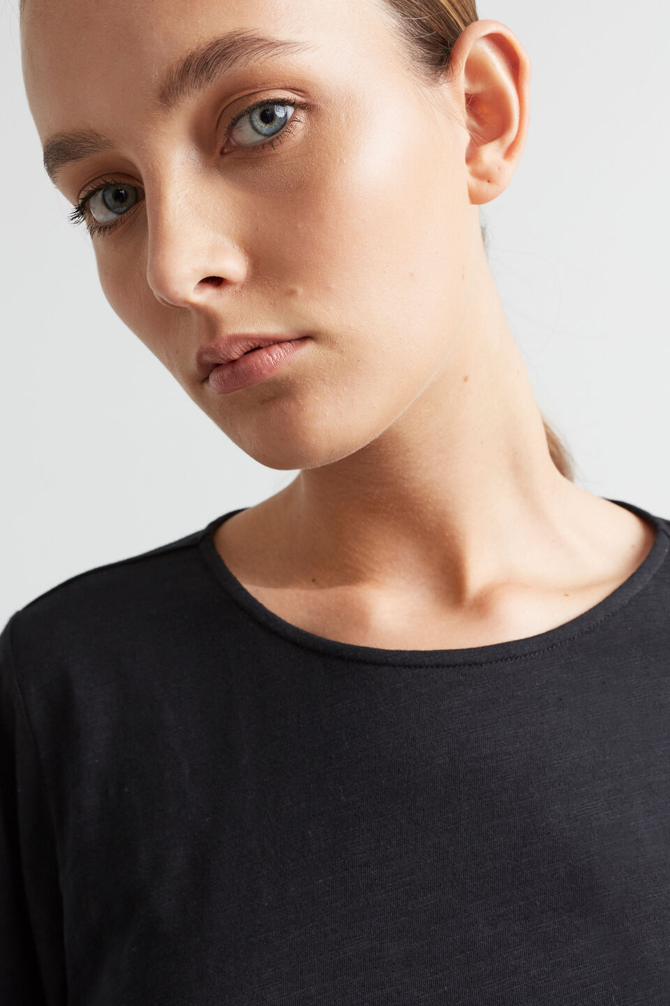 Balloon Sleeve Slub Top  Black