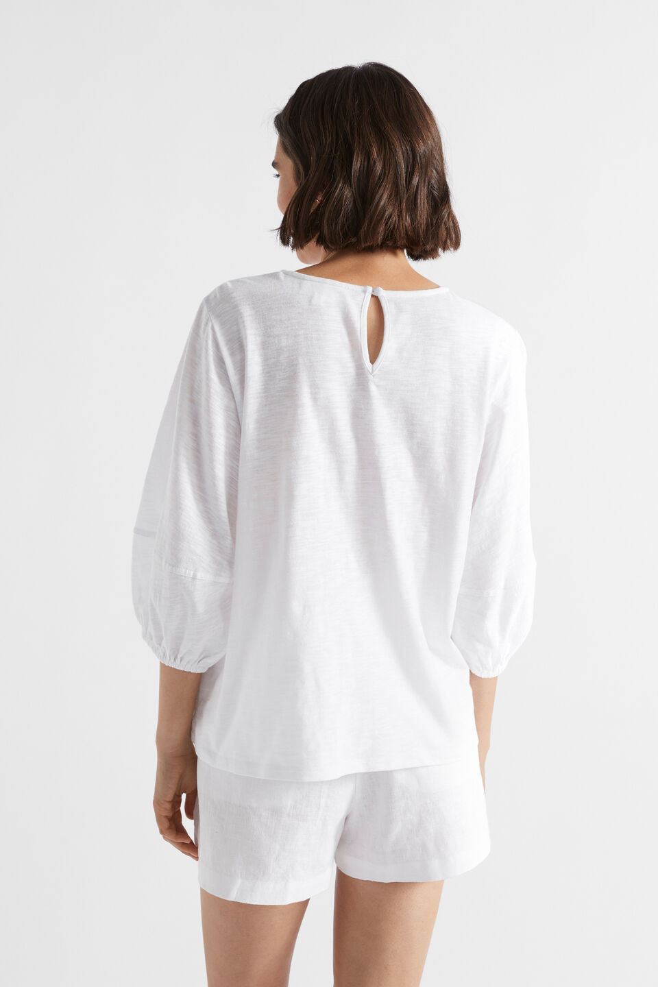 Balloon Sleeve Slub Top  Whisper White
