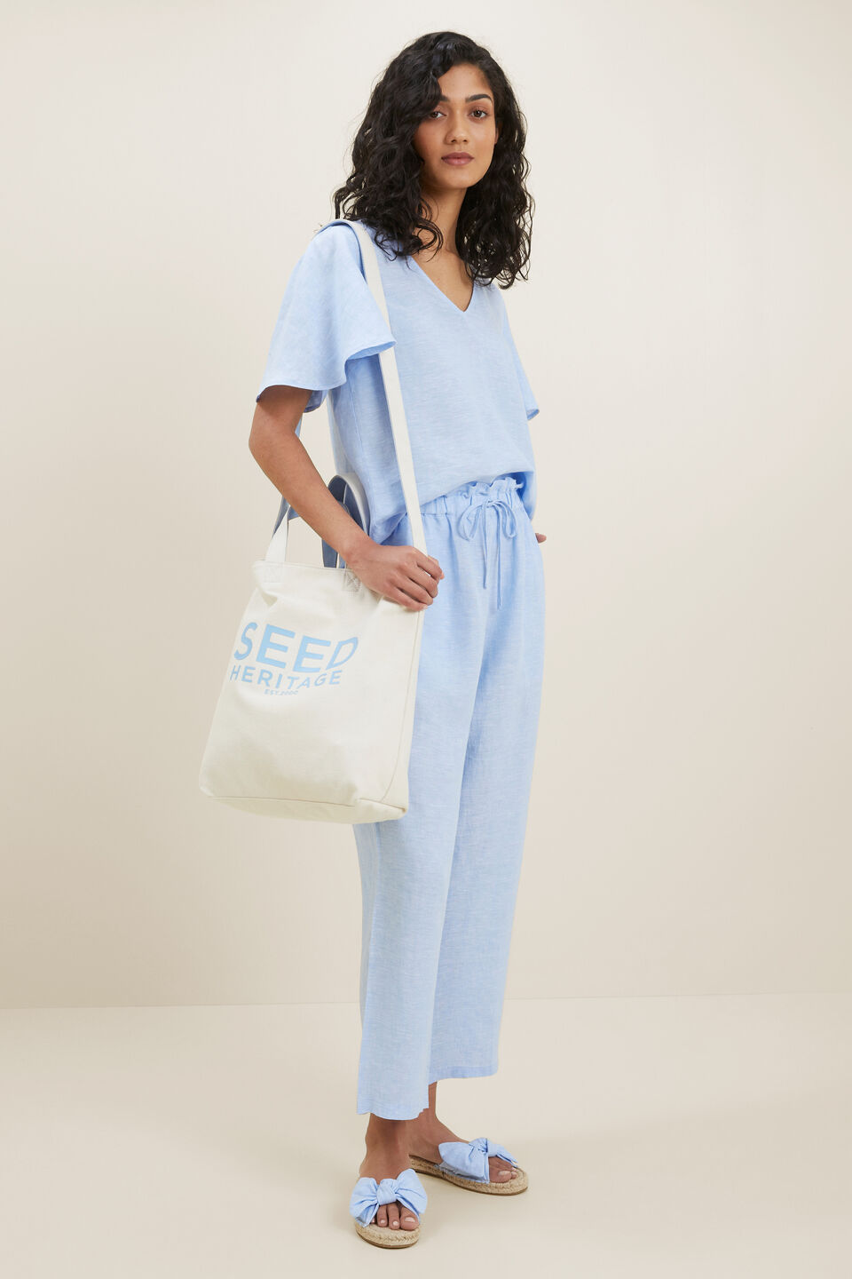 Core Linen Tie Up Pant  Clear Sky