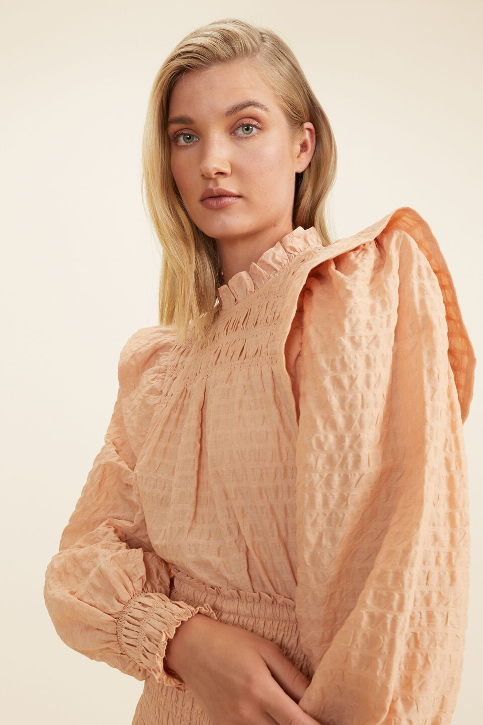 Textured Frill Top  Light Ginger