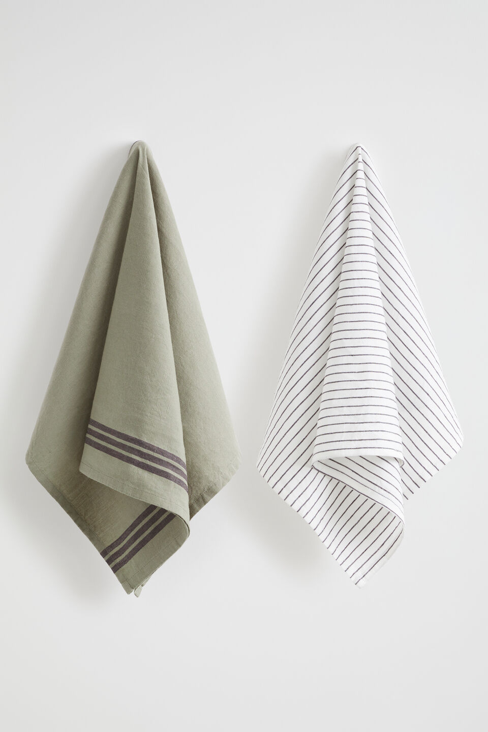 Stripe Tea Towel Set of 2  Olive