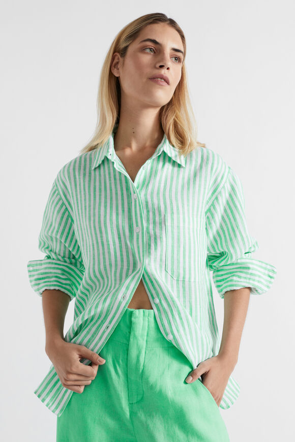 Core Linen Boyfriend Shirt  Key Lime Stripe  hi-res