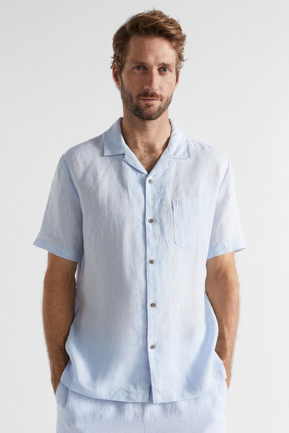 Linen Short Sleeve Shirt  Light Blue Crossdye  hi-res