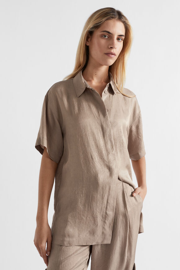 Satin Short Sleeve Shirt  Cookie  hi-res