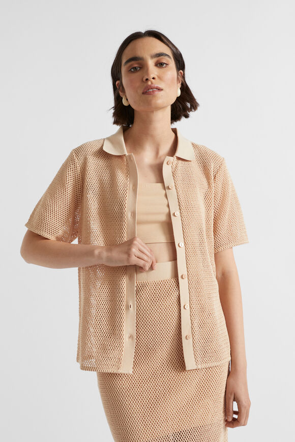 Mesh Short Sleeve Shirt  Soft Wheat  hi-res