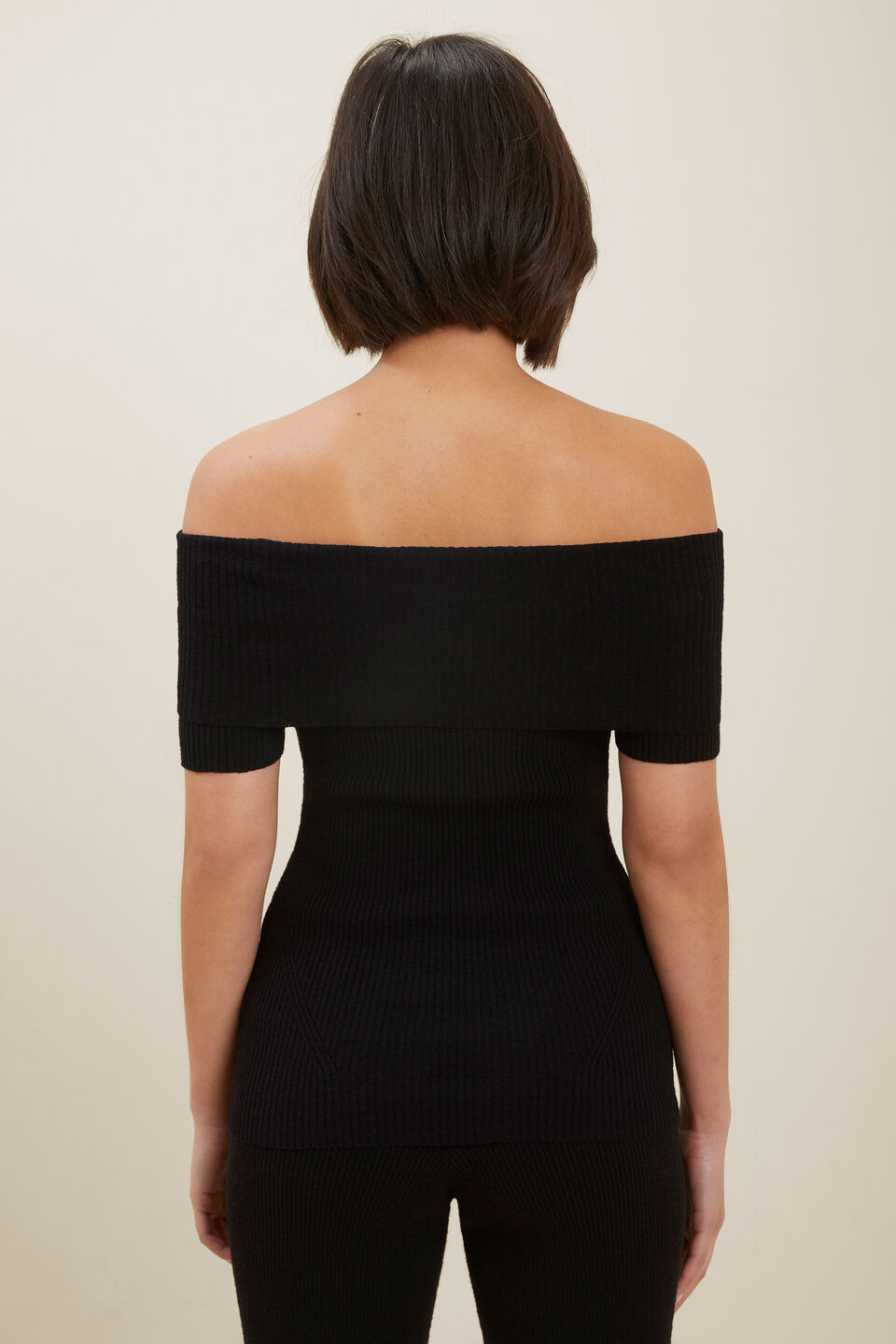 Boucle Off Shoulder Knit Top  Black