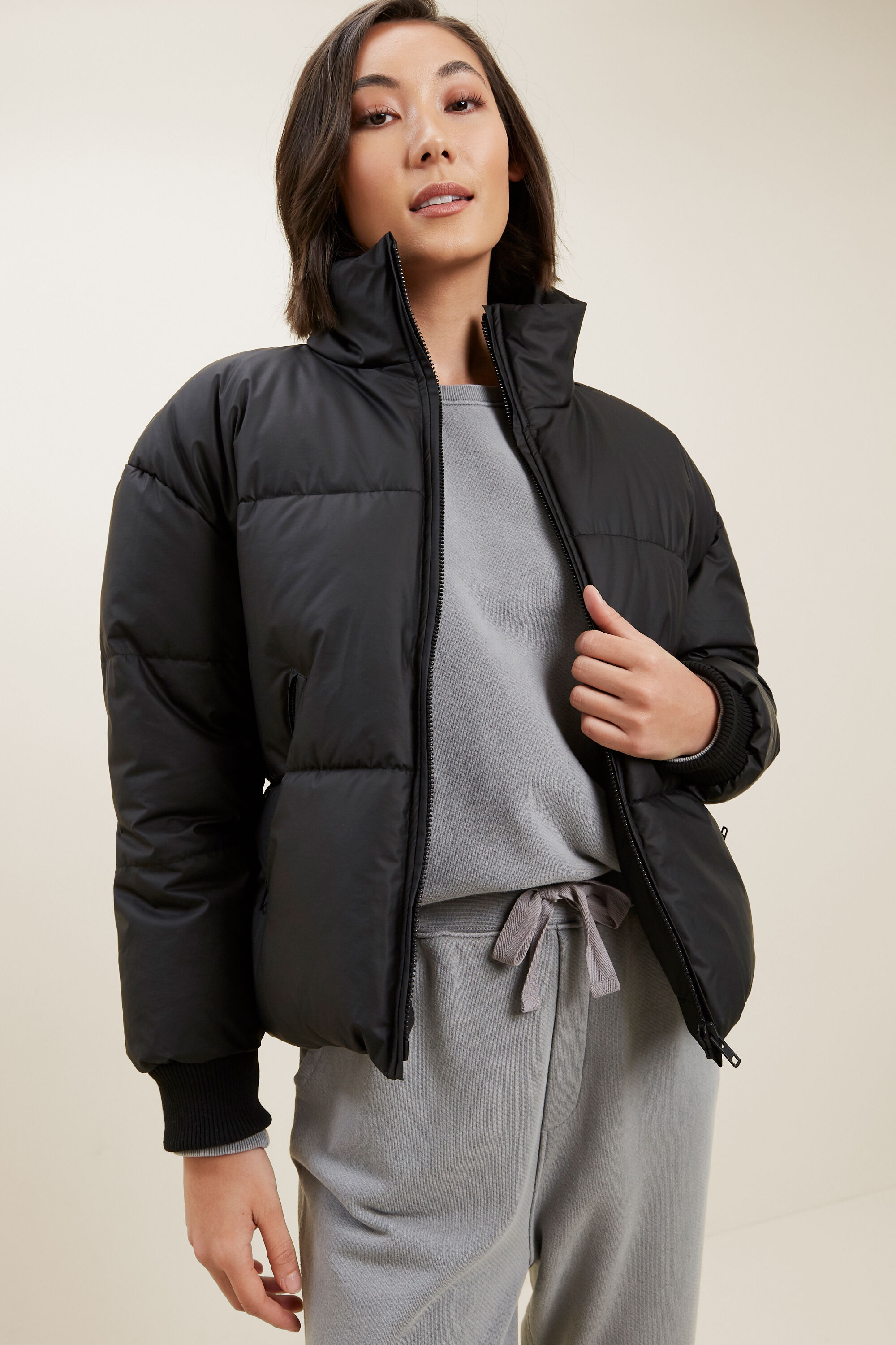 Grey crop cheap puffer jacket
