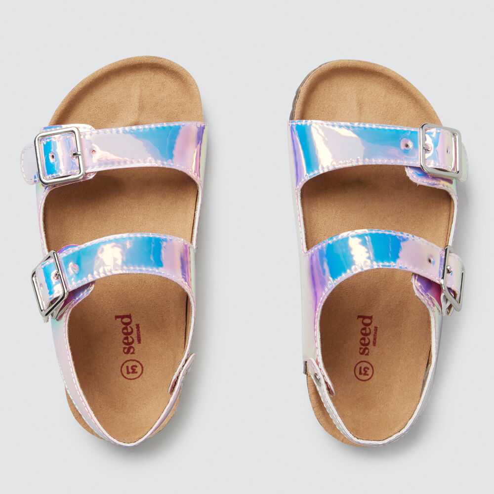 Double buckle iridescent slide sandals best sale
