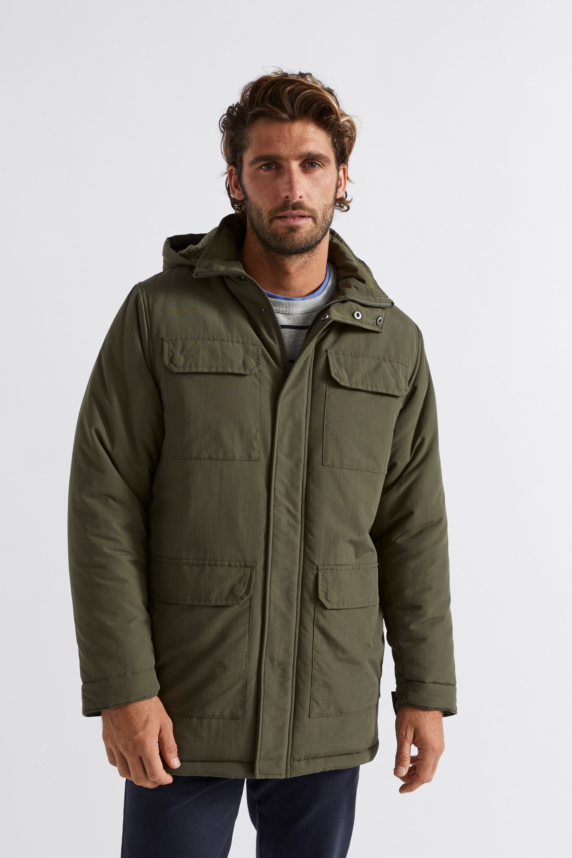 Grey hooded parka sales