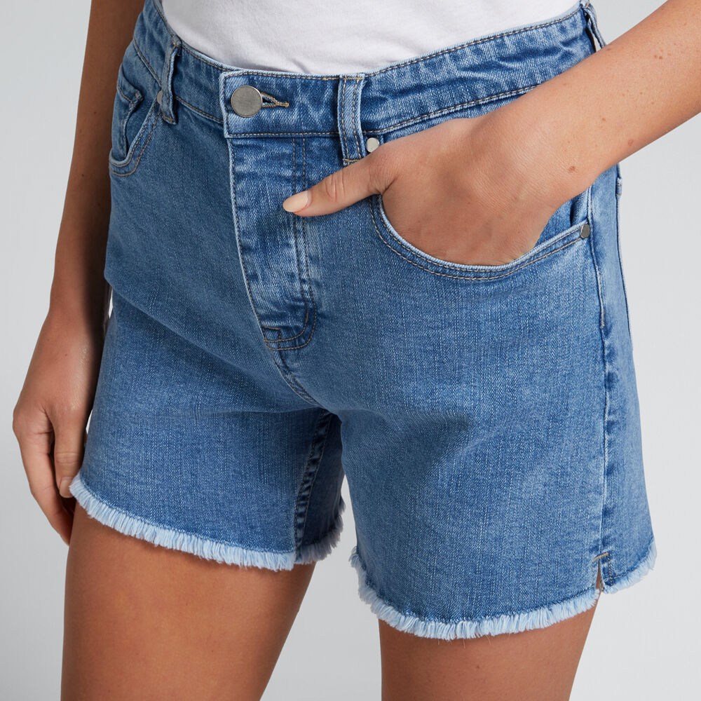 Frayed edge denim hotsell shorts