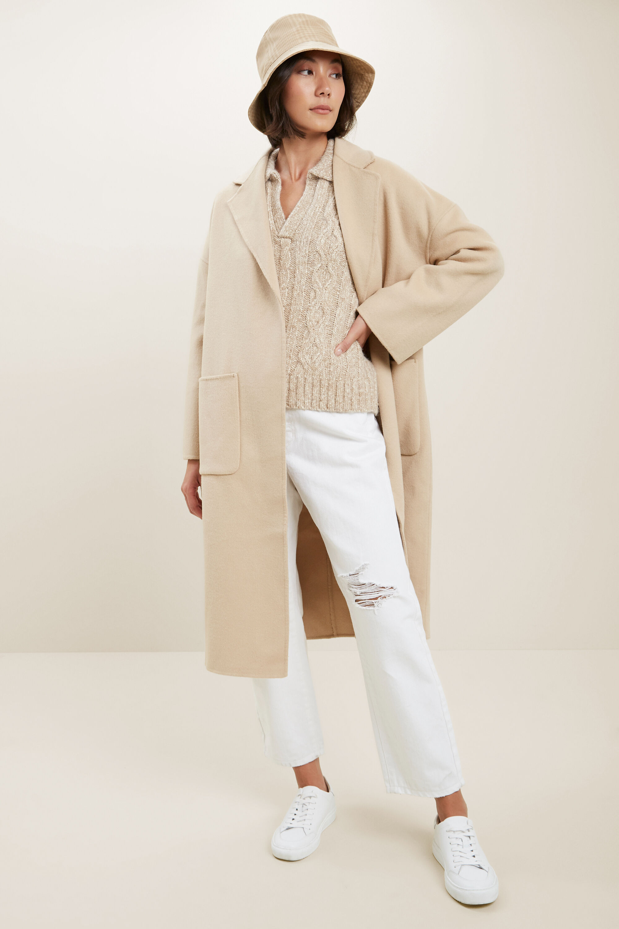 Beige boyfriend coat sale