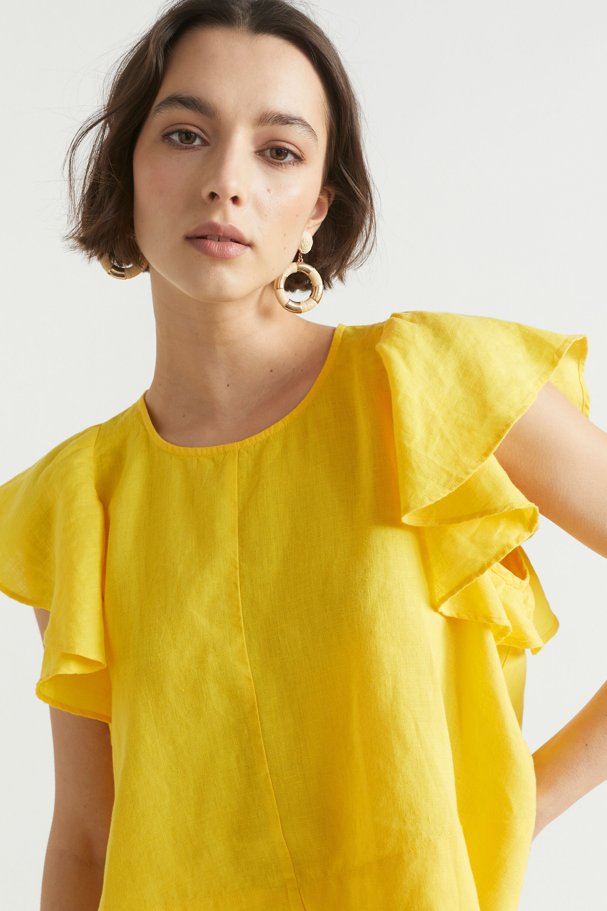 Yellow frill sleeve top clearance