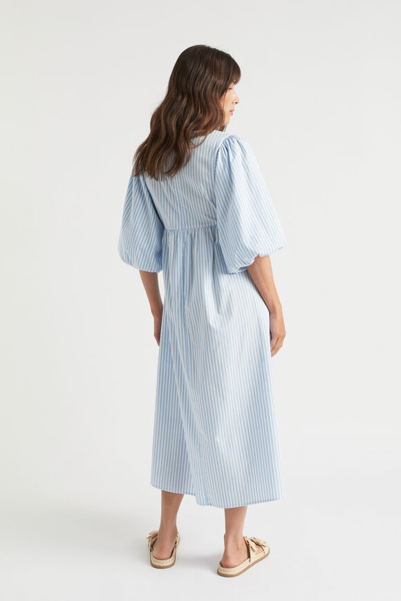 Poplin Stripe Pleat Detail Midi Dress  Bluebell Stripe  hi-res
