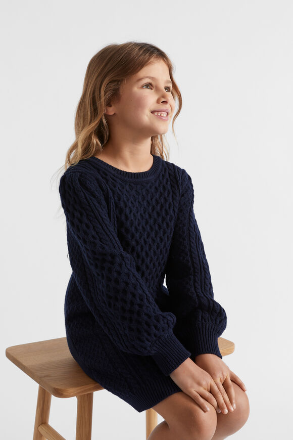 Cable Knit Dress  Midnight Blue  hi-res