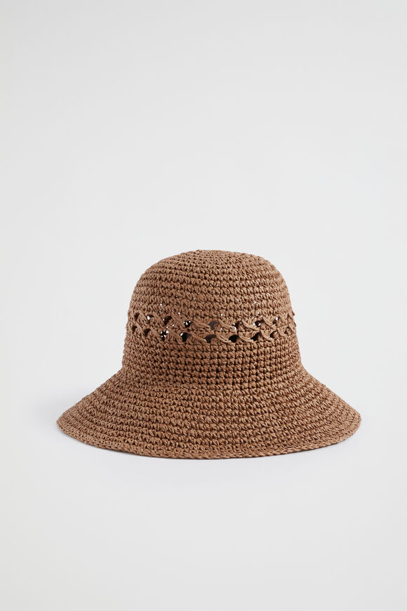 Crochet Straw Bucket Hat  Caramel  hi-res