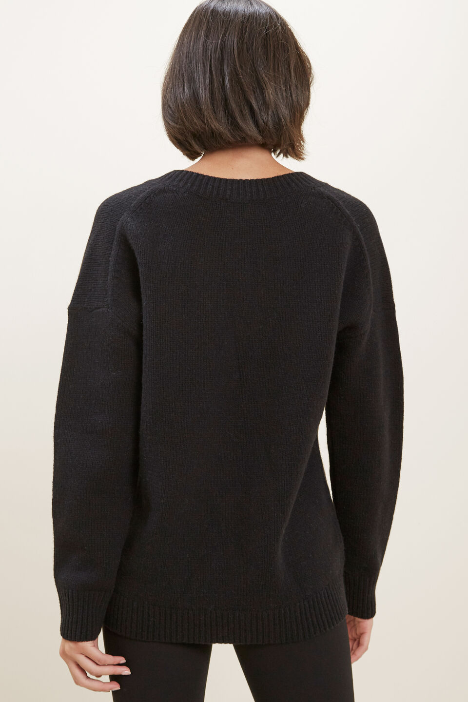 V Neck Wool Sweater  Black
