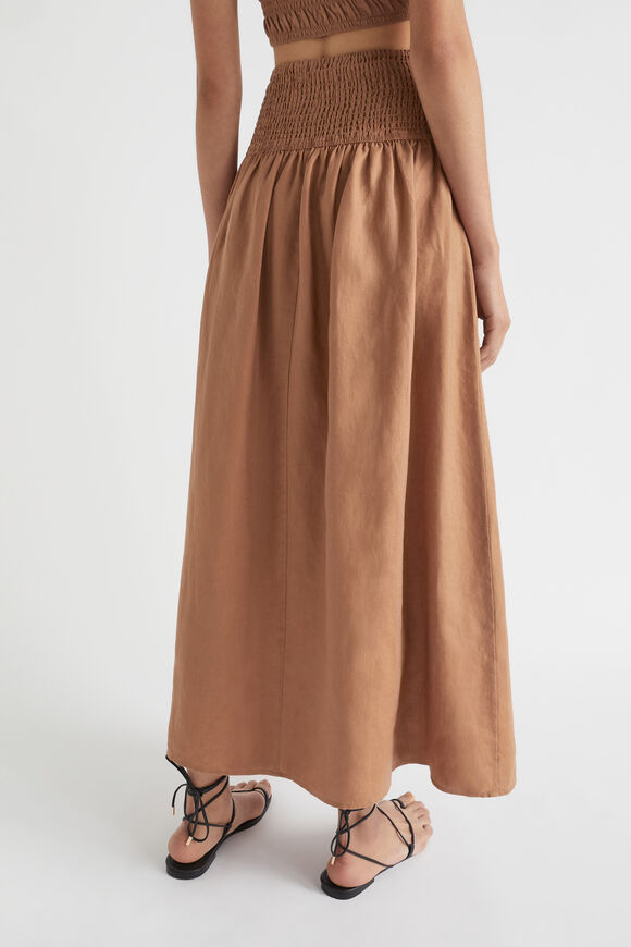 Core Linen Gathered Maxi Skirt  Auburn Brown  hi-res