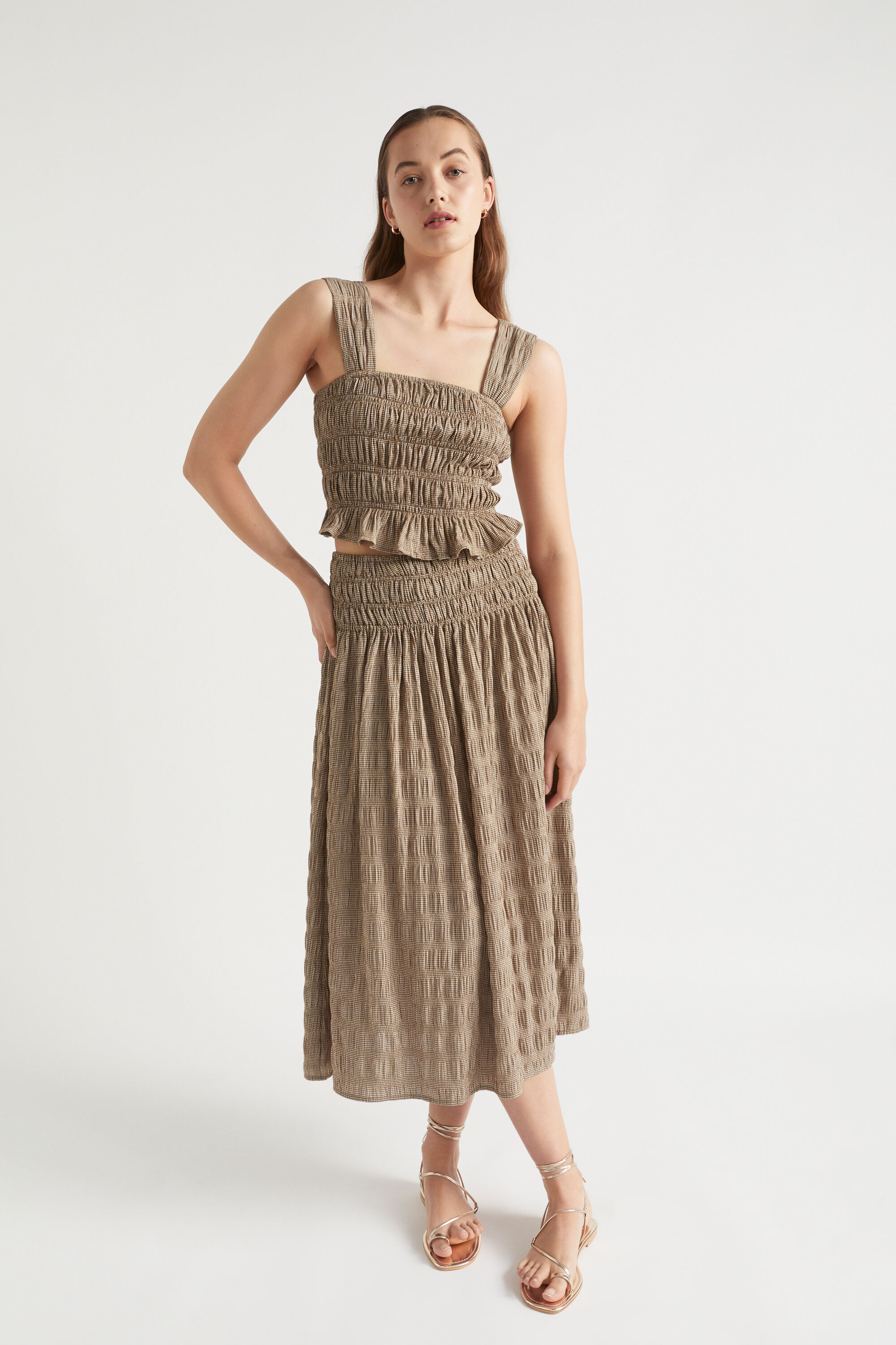 Textured Gingham Midi Skirt Seed Heritage
