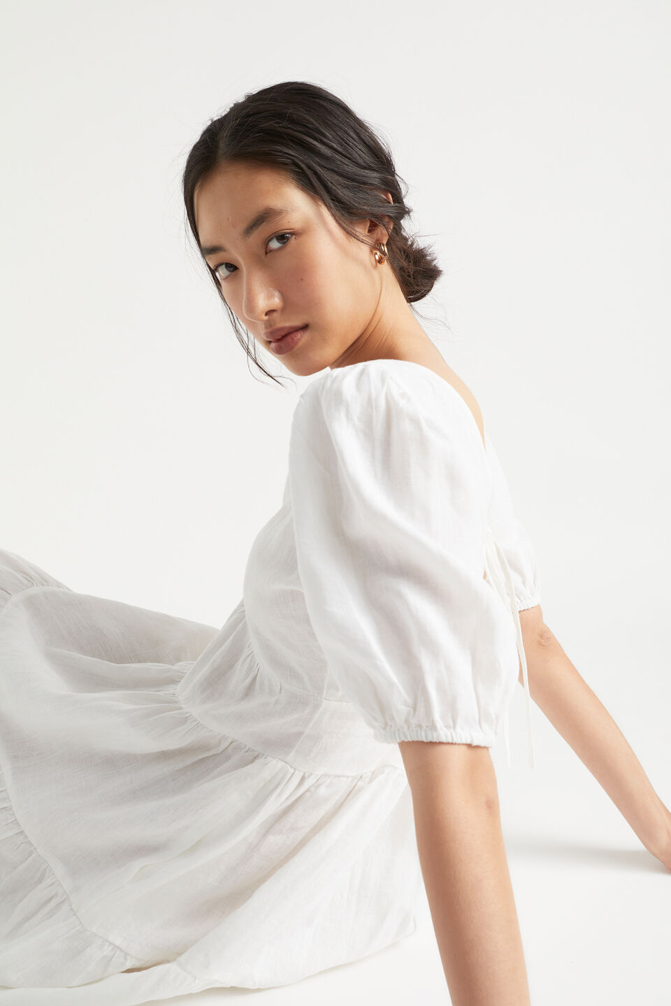 Linen Tie Back Mini Dress  Whisper White  hi-res