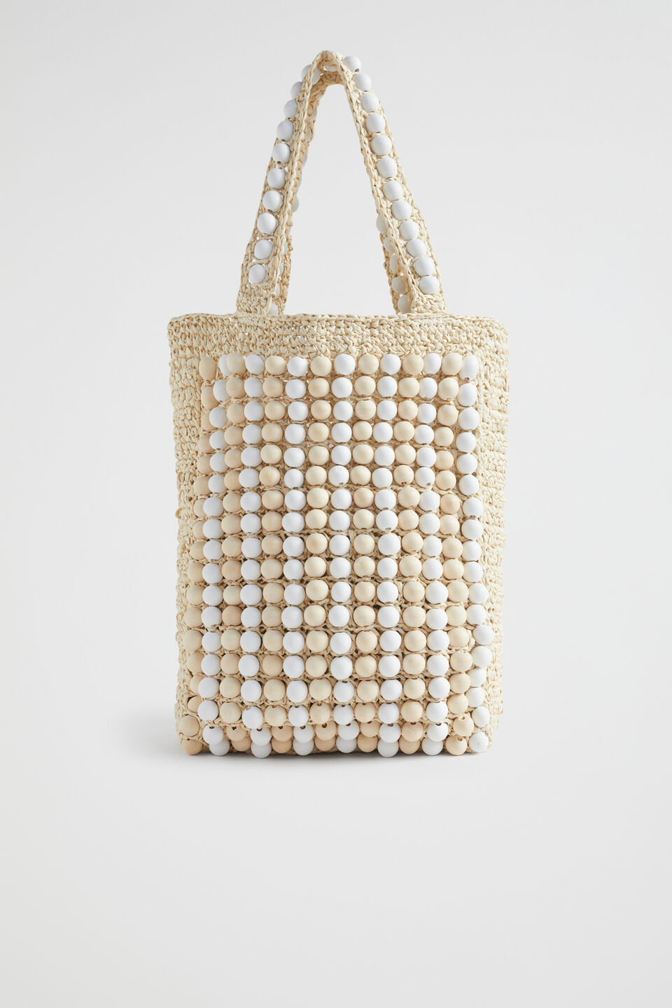 Beaded Straw Tote  Natural White