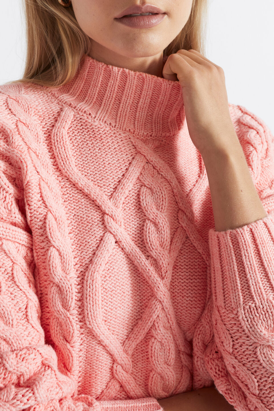 Crop All Over Cable Knit  Pale Peony Marle  hi-res