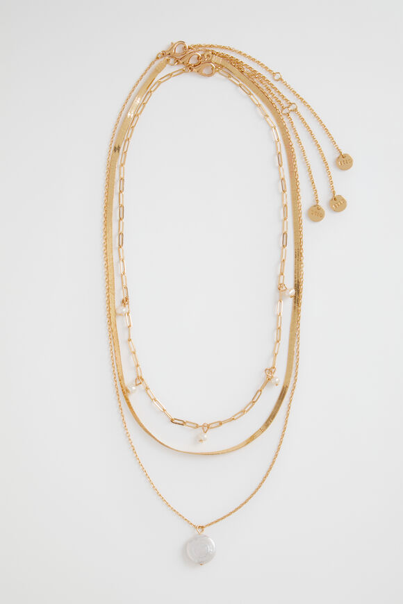 Drop Layered Pearl Necklace  Gold  hi-res