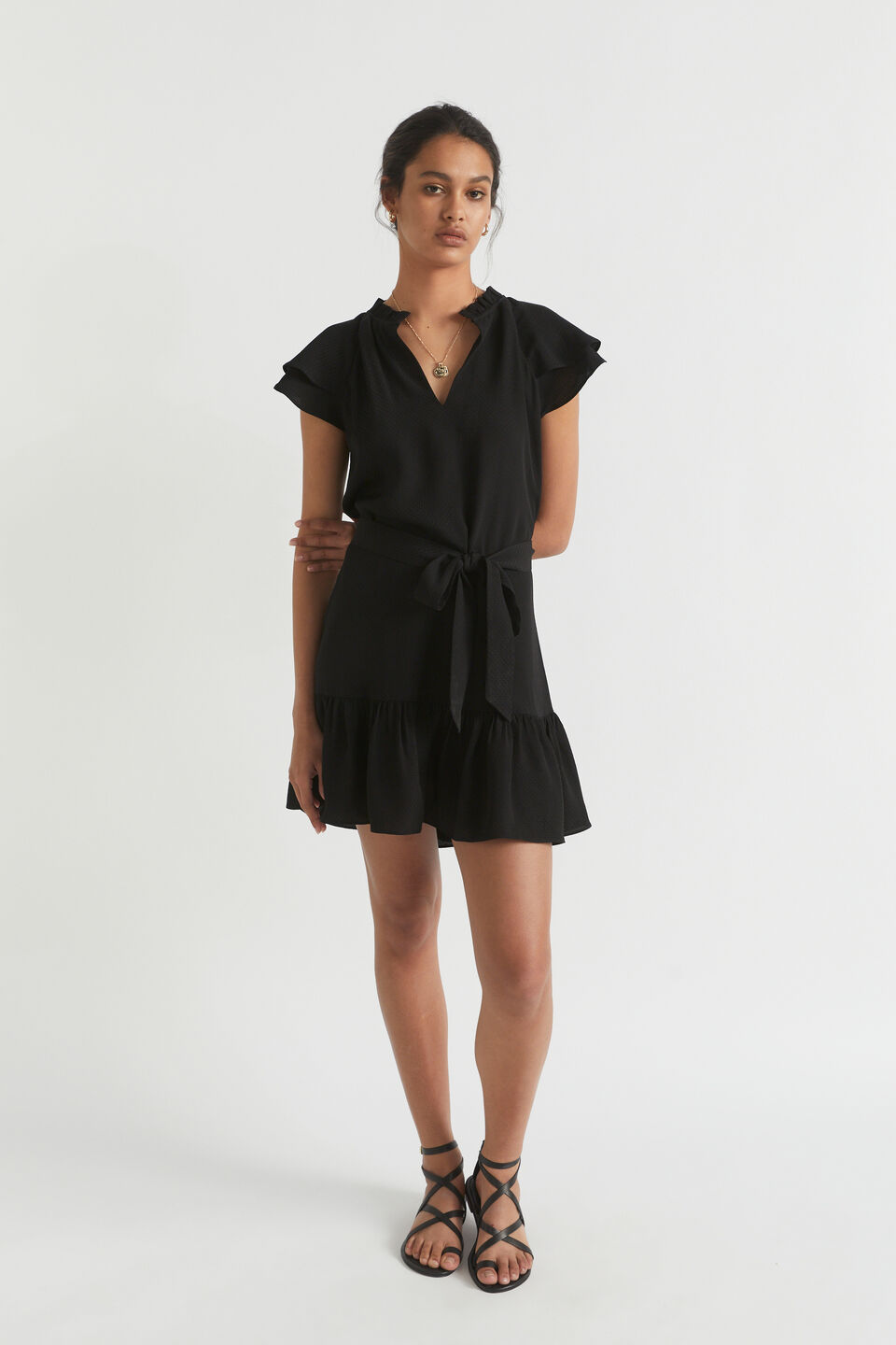 Frill Detail Mini Dress  Black