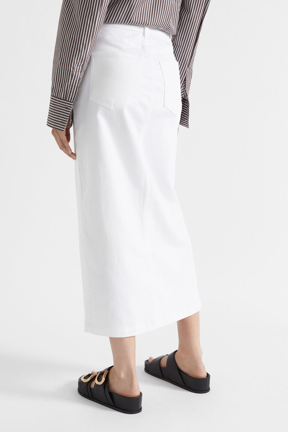 Denim Maxi Split Front Skirt  White
