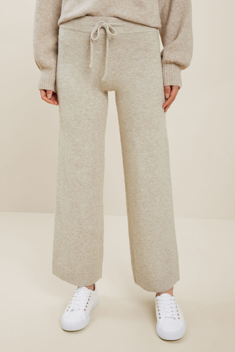 Tie Front Knit Pant  Neutral Blush Marle