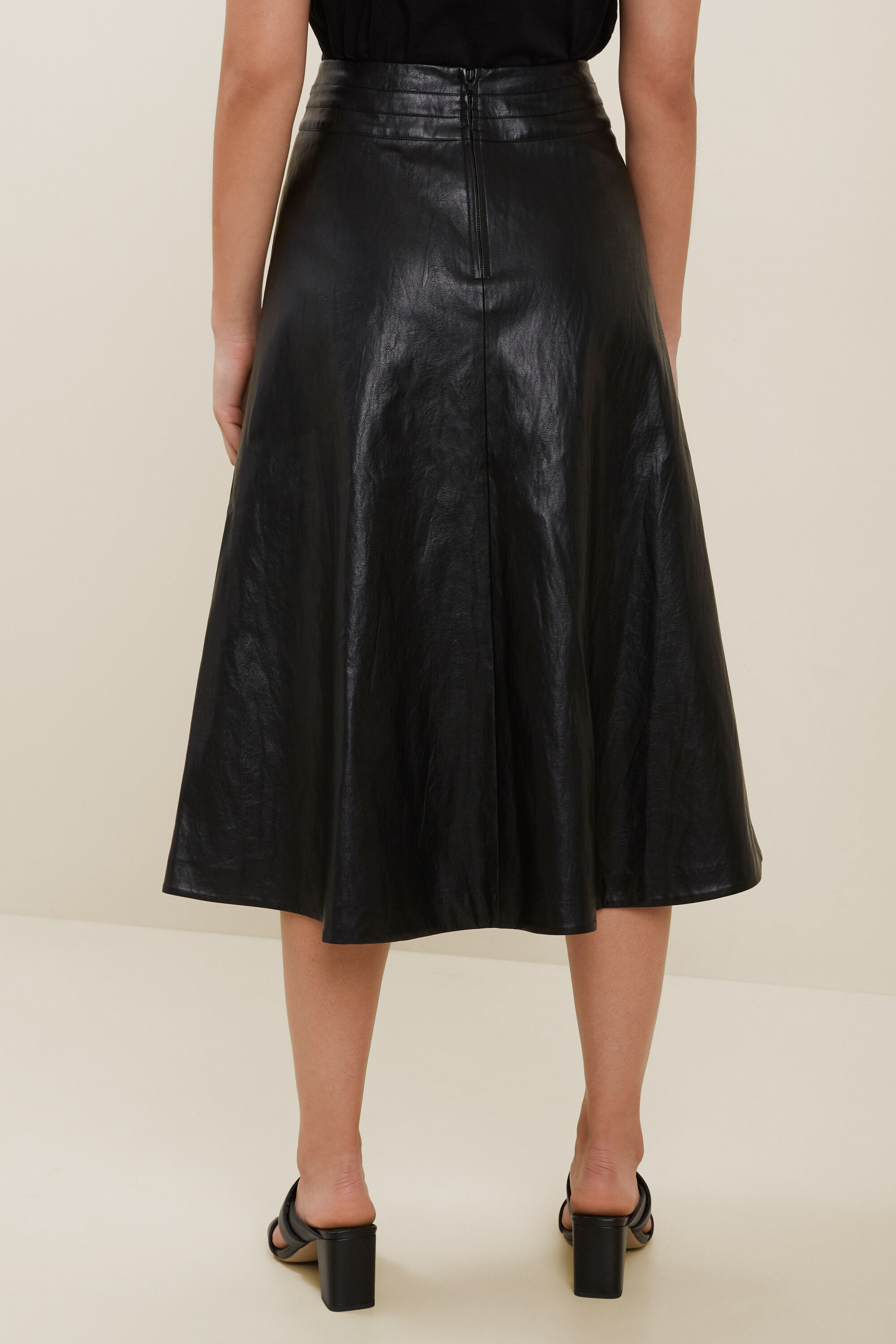 Mango Pleated Faux Leather Midi Skirt, Black, XXS