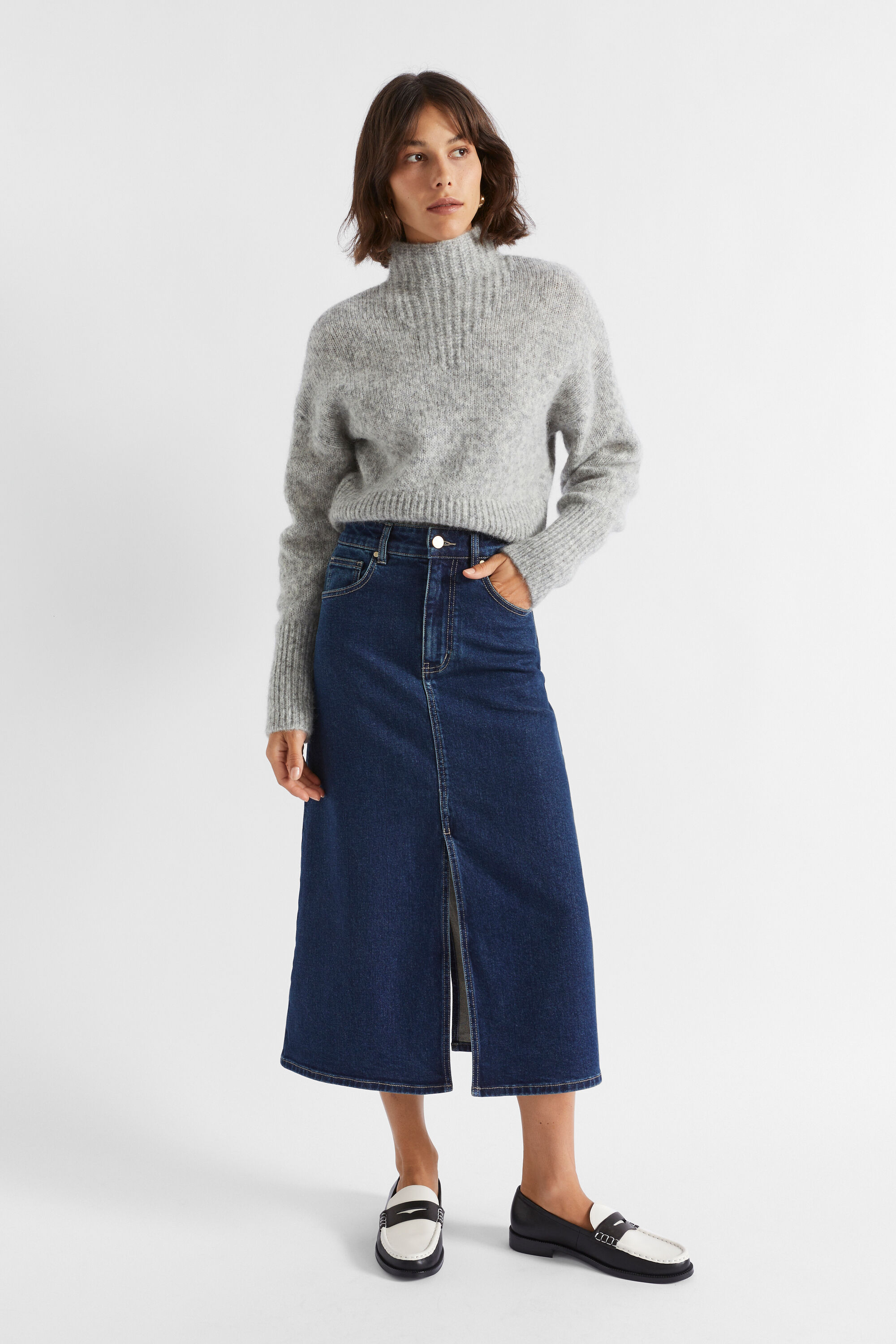 Denim midi top skirt flared