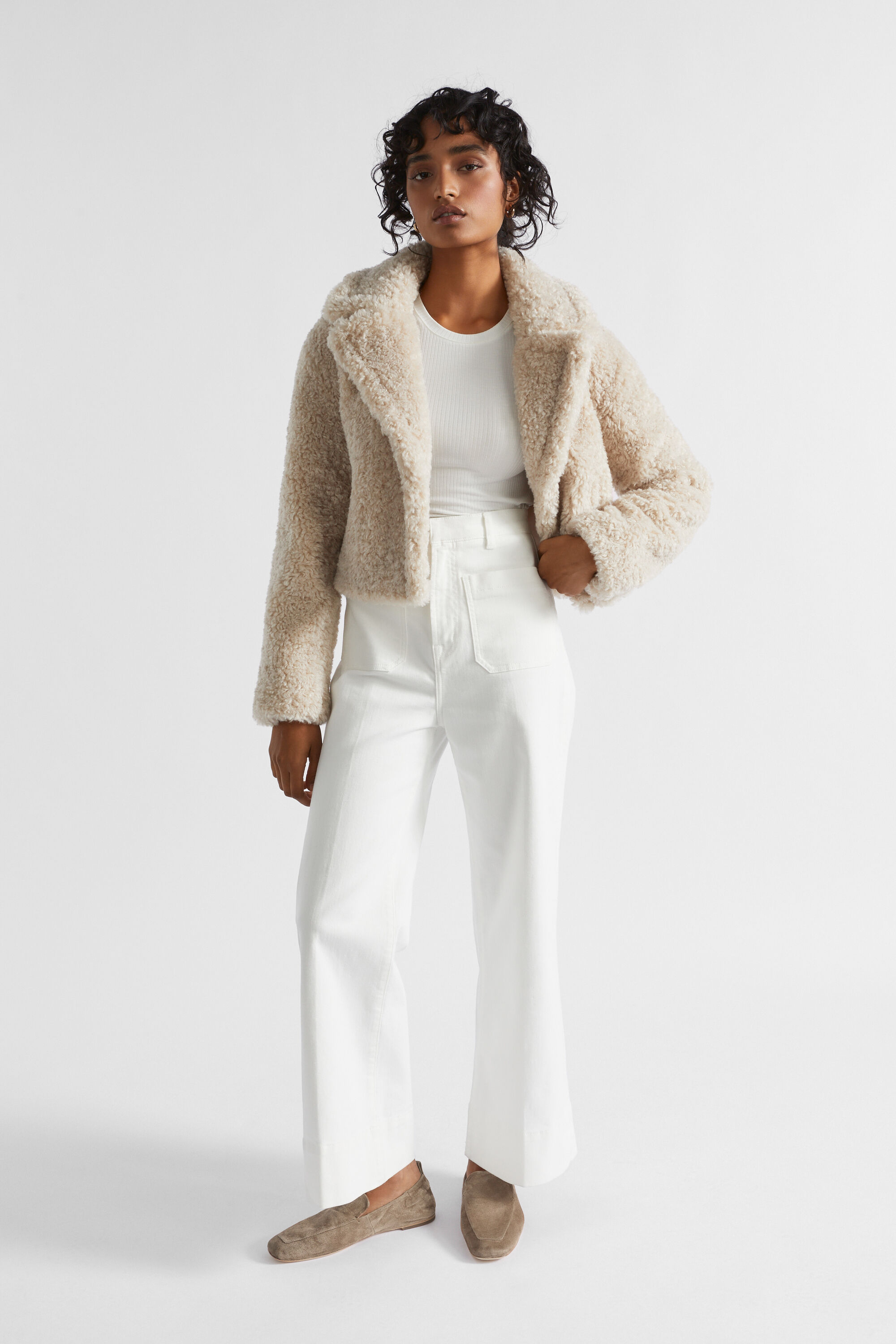 Cropped teddy deals jacket cream