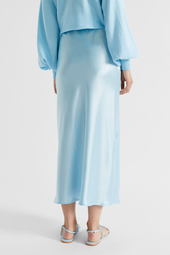 Satin Split Midi Skirt  Shimmer Blue  hi-res