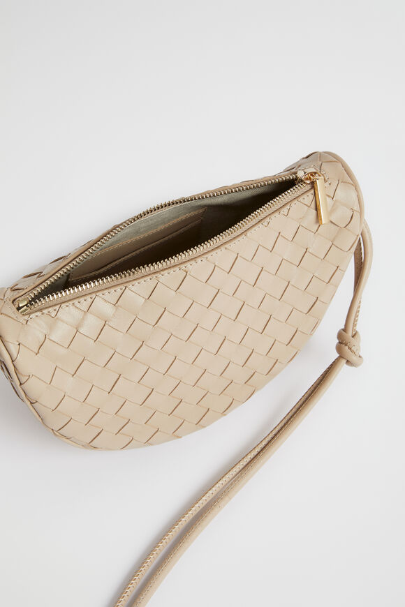 Leather Woven Crossbody Bag  Champagne Beige  hi-res